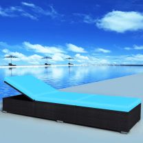  Ligbed 195x60x31 cm poly rattan zwart en blauw