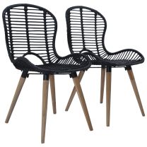  Eetkamerstoelen 2 st natuurlijk rattan zwart