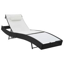  Ligbed met kussen poly rattan zwart