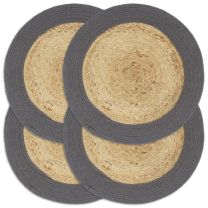  Placemats 4 st 38 cm jute en katoen natuurlijk en antraciet