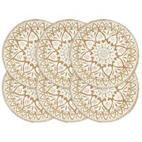  Placemats 6 st rond 38 cm jute wit