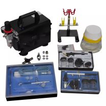  Airbrush compressorset met 3 pistolen