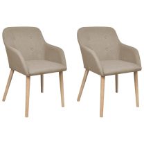  Eetkamerstoelen 2 st stof en massief eikenhout beige