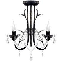 Kroonluchter art nouveau metaal kristallen kralen 3 gloeilampen zwart