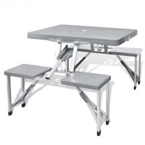  Campingtafel met vier zittingen inklapbaar aluminium grijs
