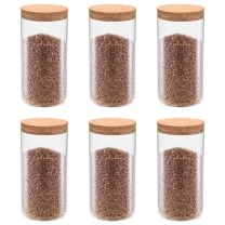  Opbergpotten met kurken deksel 6 st 1400 ml glas
