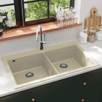  Gootsteen dubbele bakken graniet beige