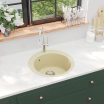  Gootsteen enkele bak rond graniet beige