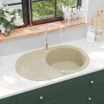  Gootsteen enkele bak ovaal graniet beige