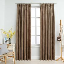 Gordijnen verduisterend 2 st met haken 140x175 cm fluweel beige