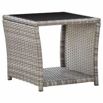  Salontafel 45x45x40 cm poly rattan en glas grijs