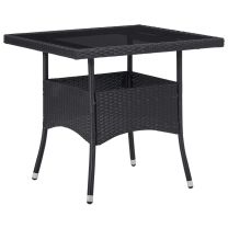  Tuintafel poly rattan en glas zwart
