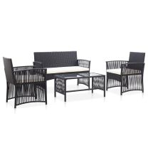  4-delige Loungeset met kussen poly rattan zwart