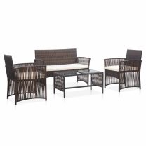  4-delige Loungeset met kussens poly rattan bruin