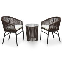  3-delige Bistroset met kussens PVC-rattan bruin