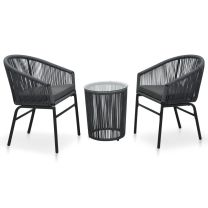  3-delige Bistroset met kussens PVC-rattan antraciet