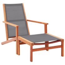  Tuinstoel met voetensteun eucalyptushout en textileen grijs