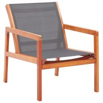  Loungestoel massief eucalyptushout en textileen grijs