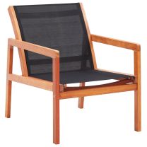  Loungestoel massief eucalyptushout en textileen zwart