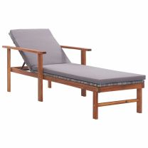 Ligbed met kussen poly rattan en massief acaciahout grijs