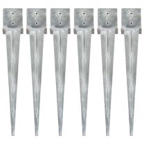  Grondpinnen 6 st 14x14x91 cm gegalvaniseerd staal zilverkleurig