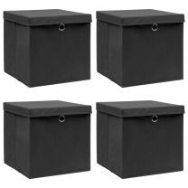  Opbergboxen met deksel 4 st 32x32x32 cm stof zwart