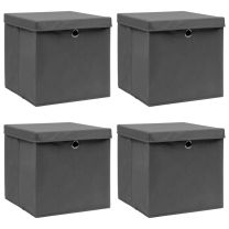  Opbergboxen met deksel 4 st 32x32x32 cm stof grijs
