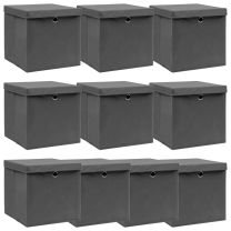  Opbergboxen met deksel 10 st 32x32x32 cm stof grijs
