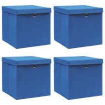  Opbergboxen met deksel 4 st 32x32x32 cm stof blauw