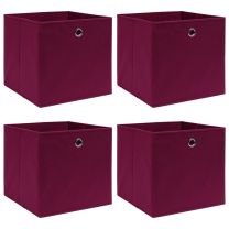  Opbergboxen 4 st 32x32x32 cm stof donkerrood
