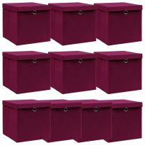  Opbergboxen met deksel 10 st 32x32x32 cm stof donkerrood