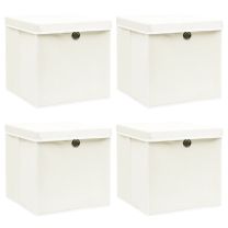  Opbergboxen met deksel 4 st 32x32x32 cm stof wit