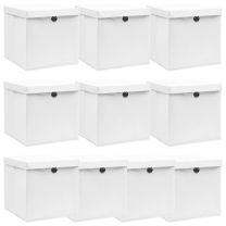  Opbergboxen met deksel 10 st 32x32x32 cm stof wit