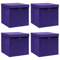  Opbergboxen met deksel 4 st 32x32x32 cm stof paars