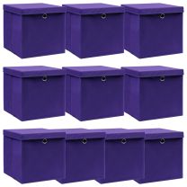  Opbergboxen met deksel 10 st 32x32x32 cm stof paars