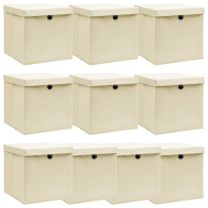  Opbergboxen met deksel 10 st 32x32x32 cm stof crme