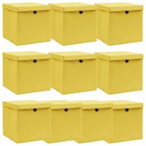  Opbergboxen met deksels 10 st 32x32x32 cm stof geel