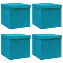  Opbergboxen met deksel 4 st 32x32x32 cm stof babyblauw