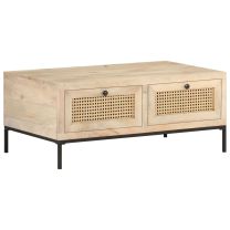  Salontafel 90x50x37 cm massief mangohout en natuurlijk riet