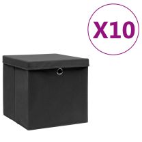  Opbergboxen met deksel 10 st 28x28x28 cm zwart