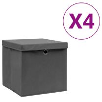  Opbergboxen met deksel 4 st 28x28x28 cm zwart