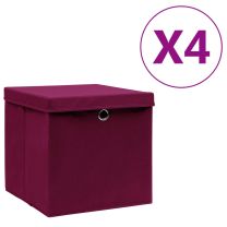  Opbergboxen met deksel 4 st 28x28x28 cm donkerrood