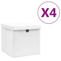  Opbergboxen met deksel 4 st 28x28x28 cm wit