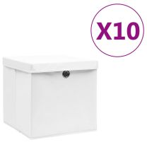  Opbergboxen met deksel 10 st 28x28x28 cm wit