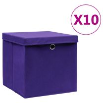  Opbergboxen met deksel 10 st 28x28x28 cm paars
