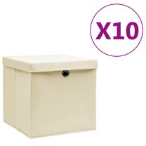  Opbergboxen met deksel 10 st 28x28x28 cm crmekleurig