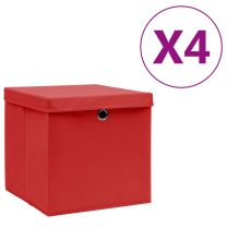  Opbergboxen met deksel 4 st 28x28x28 cm rood