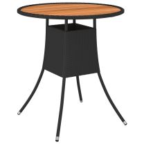  Tuintafel  70 cm poly rattan en massief acaciahout zwart