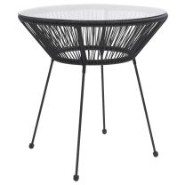  Tuintafel 70x74 cm rattan en glas zwart