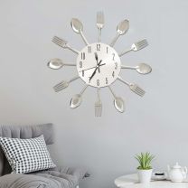  Wandklok lepel-en-vork 31 cm aluminium zilverkleurig